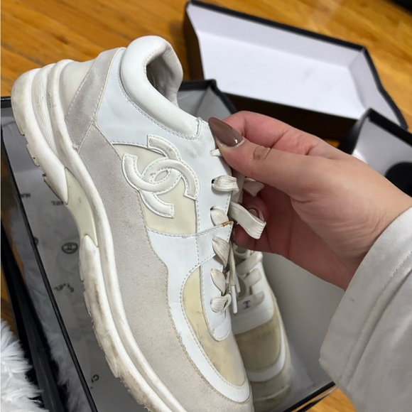 CHANEL Other - CHANEL Cream and White designer women Sneakers